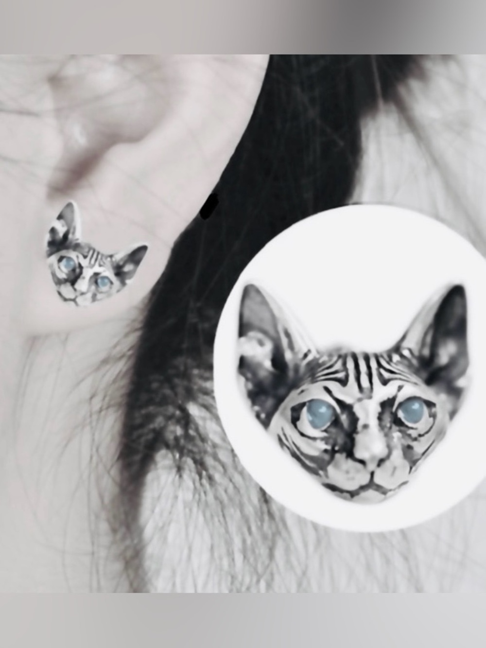 “Bastet” Egyptian Goddess Sphynx Feline Hairless/Shorthair Cat Kitty Silver Stud - Picture 10 of 12